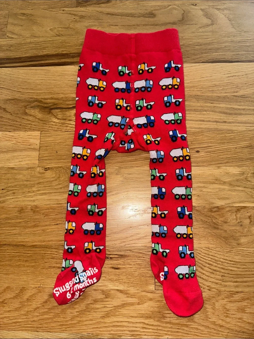 Slugs & Snails Red and Trucks 🛻 Pattern Tights sz 6-12mos